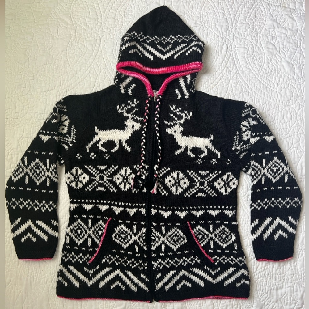 Women's Black and White Hooded Jacket - Made in Peru